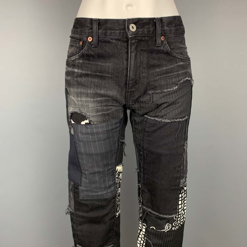 COMME des GARCONS Size 28 Black & Grey Patchwork Jeans - Picture 2 of 5